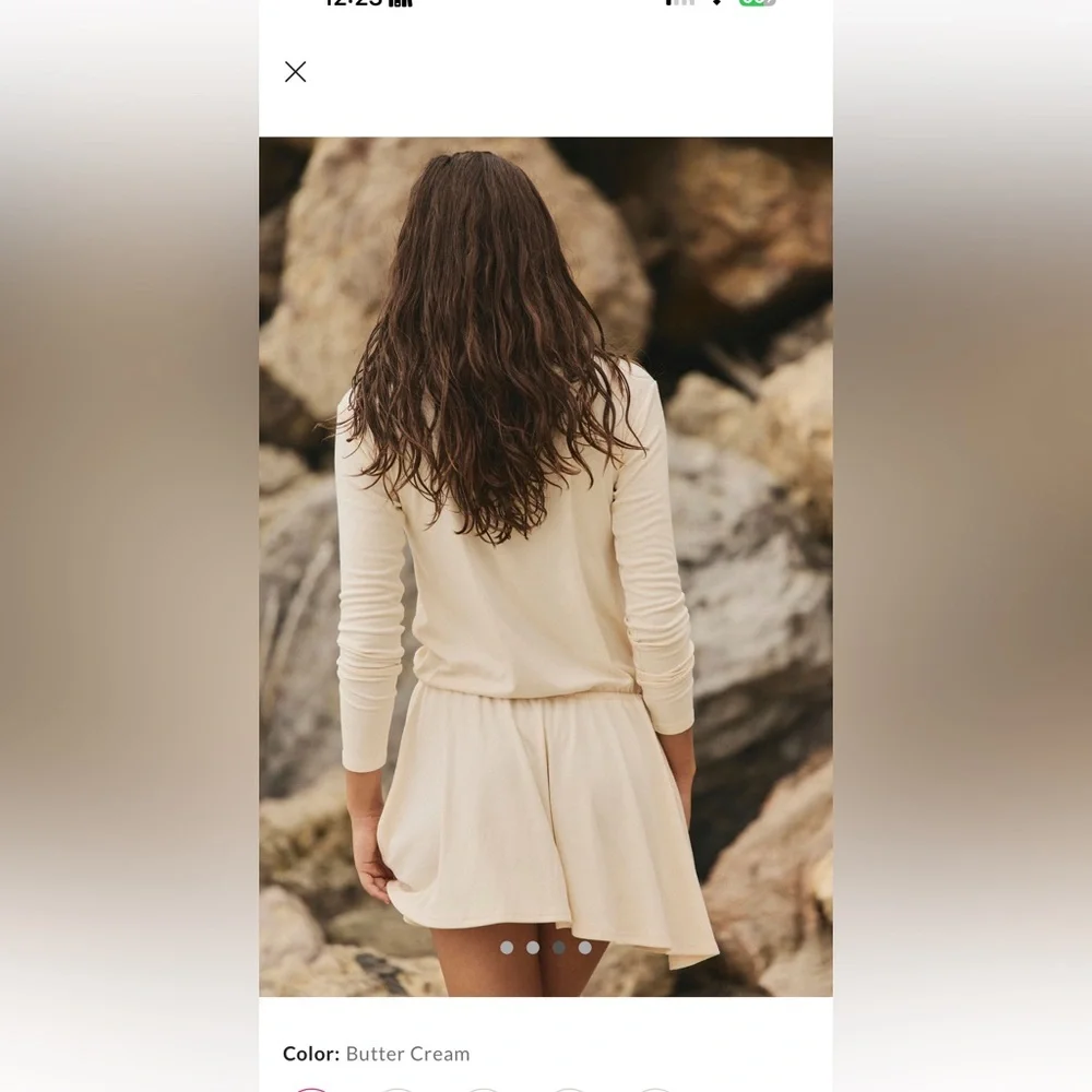 Free People Good Feels Long Sleeve Mini Dress size small color buttercream - Picture 2 of 4